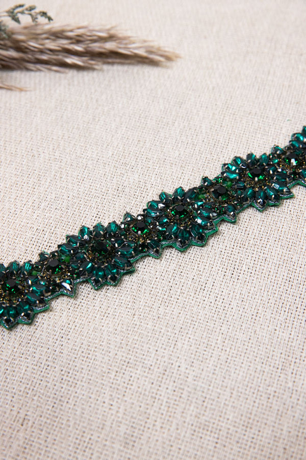 Flora Beaded Belt - Forest Green