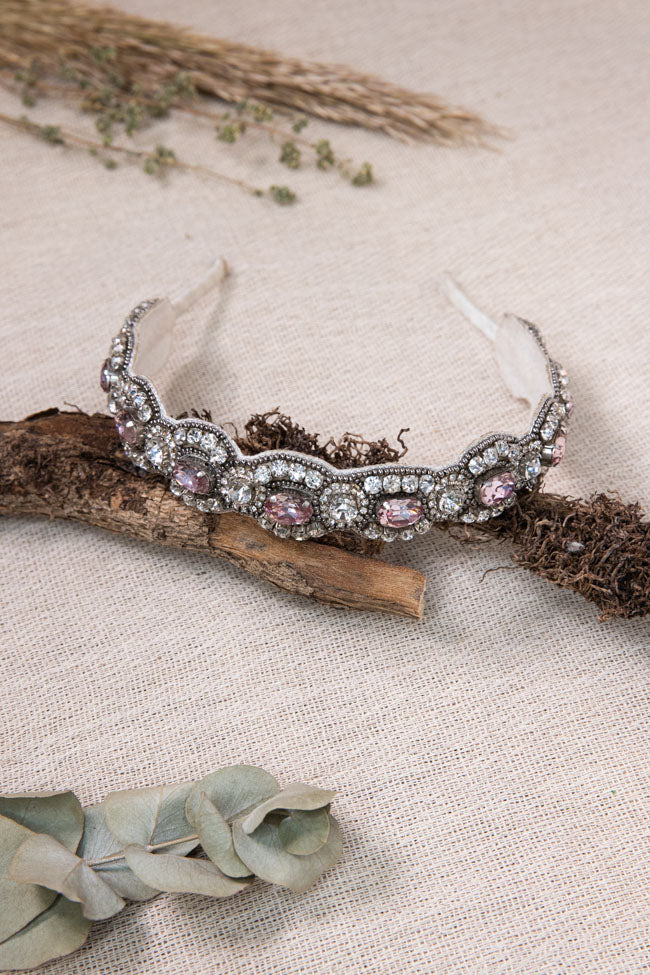 Jaella Handmade Beaded Headband - Ivory/Gold/Pewter
