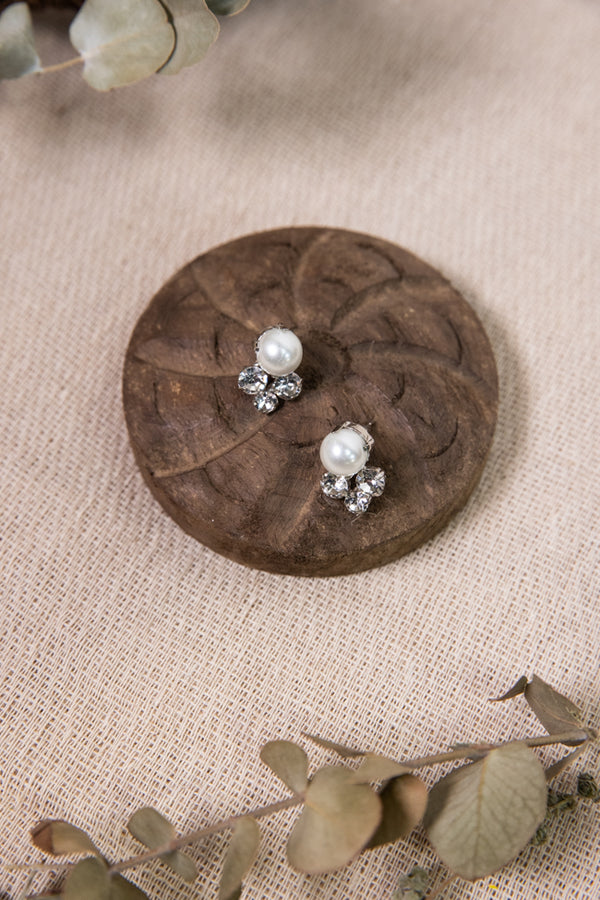 Amel Earrings - Pearl/Silver/Crystal