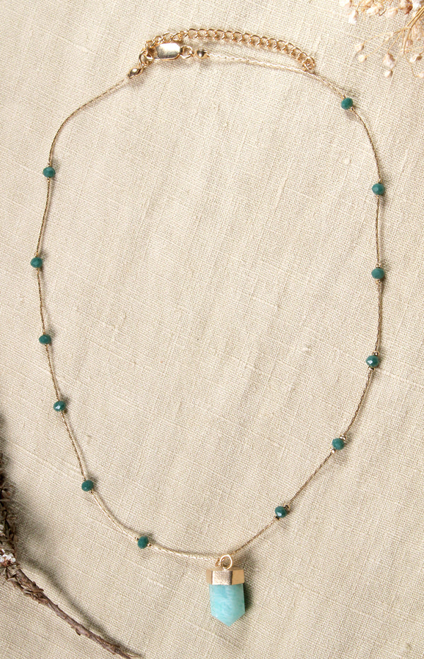 Amazonite Pendant Necklace 05 - Gold pleated