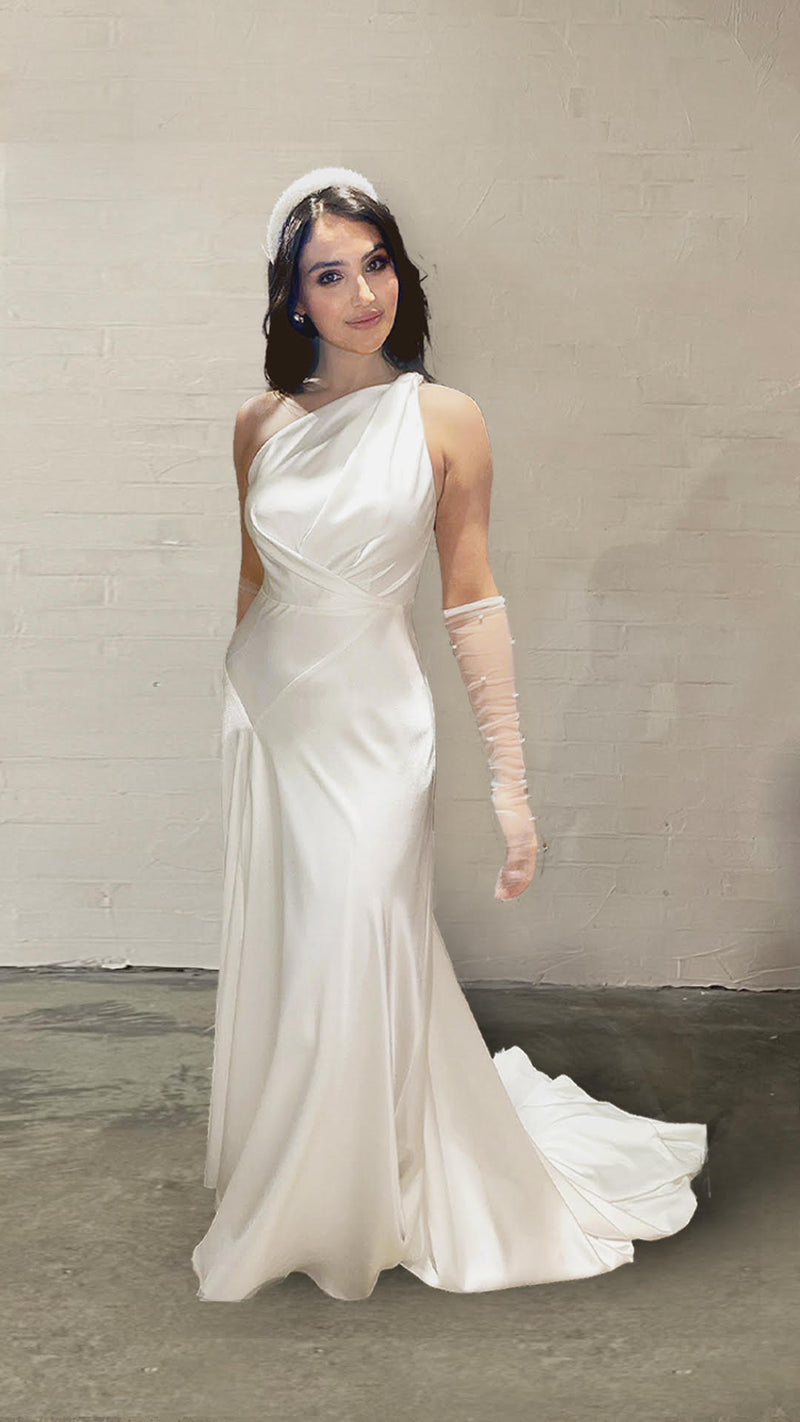 Bias cut deals wedding gown