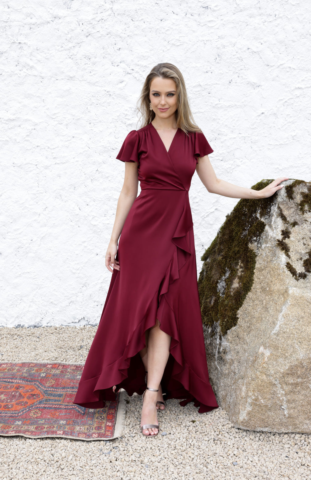 Burgundy high on sale low bridesmaid dresses