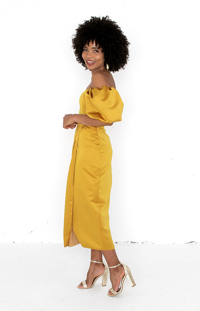 Sole Satin Dress - Canary Yellow