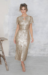 Robyn Dress - (Hand Beaded) Gold