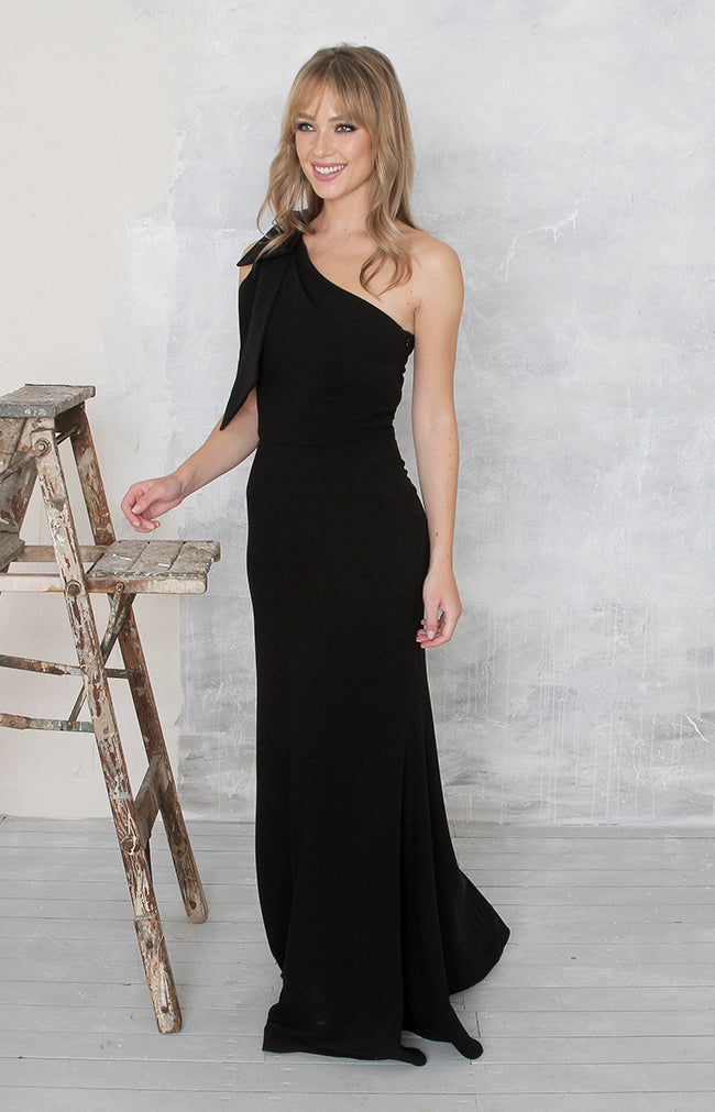 asymmetrical long black dress