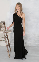 asymmetrical long black dress