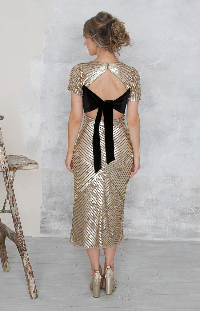 Robyn Dress - (Hand Beaded) Gold