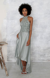 Marjorie Hand Beaded Top - Sage