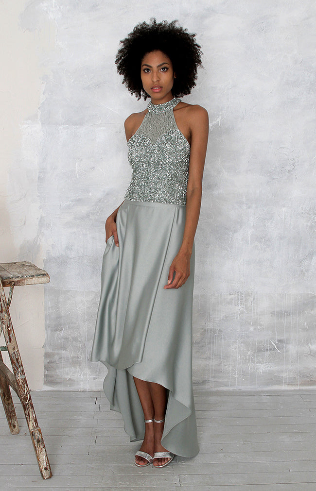 Marjorie Hand Beaded Top - Sage