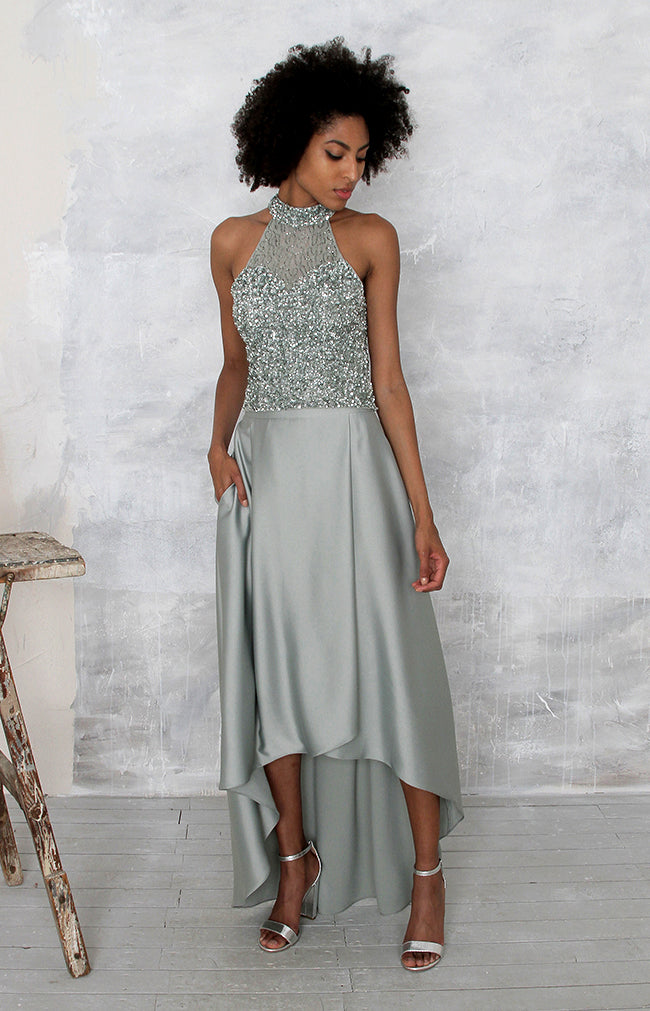 Marjorie Hand Beaded Top - Sage