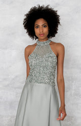 Marjorie Hand Beaded Top - Sage