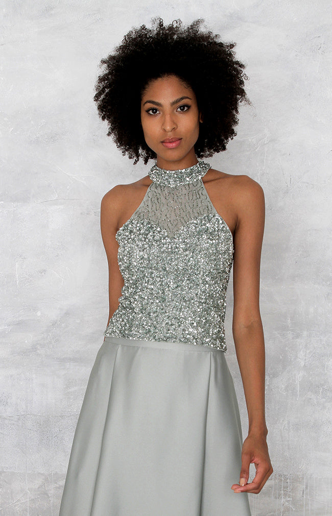 Marjorie Hand Beaded Top - Sage