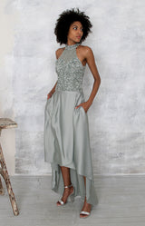 Marjorie Hand Beaded Top - Sage
