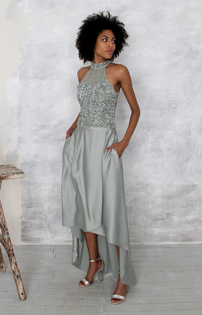 Marjorie Hand Beaded Top - Sage
