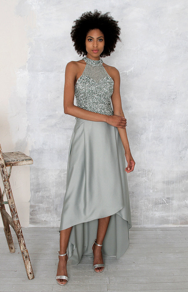 Marjorie Hand Beaded Top - Sage