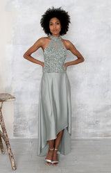 Marjorie Hand Beaded Top - Sage