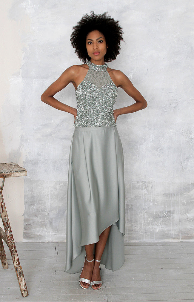 Marjorie Hand Beaded Top - Sage