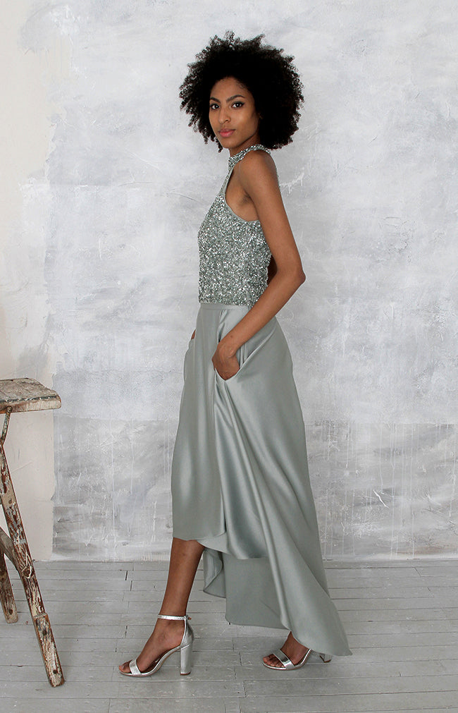 Marjorie Hand Beaded Top - Sage