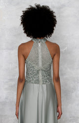 Marjorie Hand Beaded Top - Sage