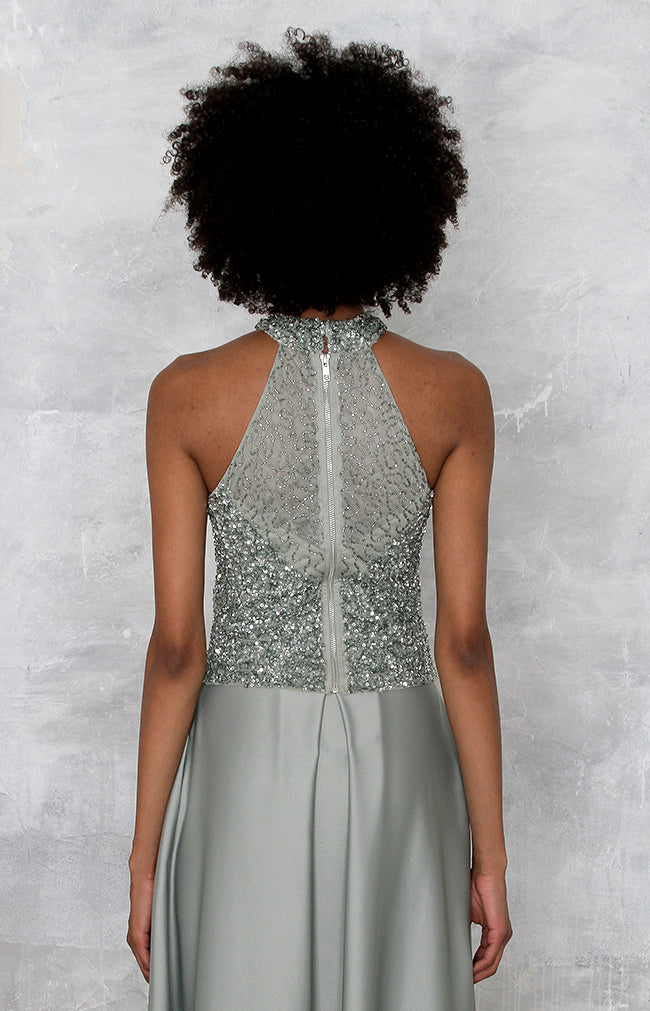 Marjorie Hand Beaded Top - Sage