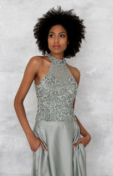 Marjorie Hand Beaded Top - Sage