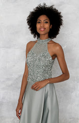 Marjorie Hand Beaded Top - Sage