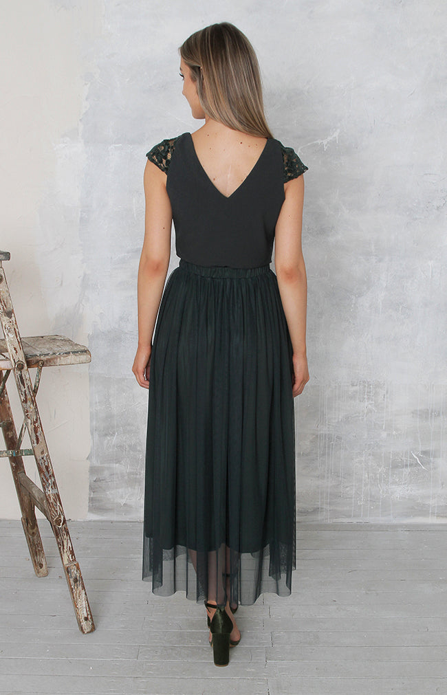 Miley Tulle Midi Skirt - Forest Green