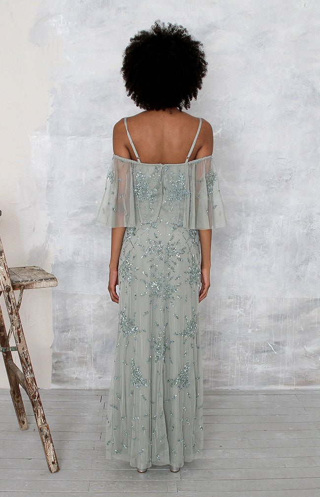 Eloise Hand Beaded Off Shoulder Gown - Sage