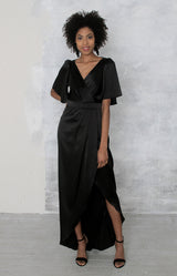 Renata High Back Satin Gown - Black