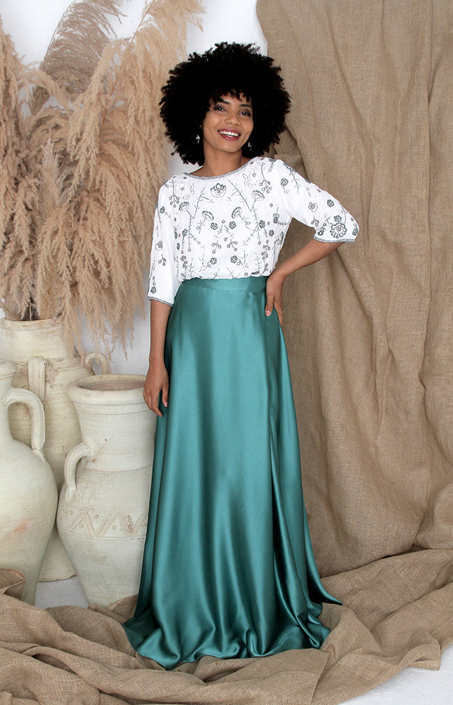 Sarena Satin Skirt - Seafoam