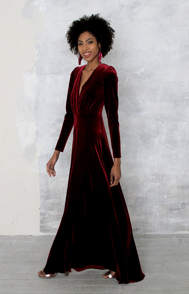 Helene Velvet Gown - Burgundy