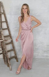Full length pink evening dress by Folkster