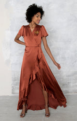 Rowe High/Low Gown Satin - Rust