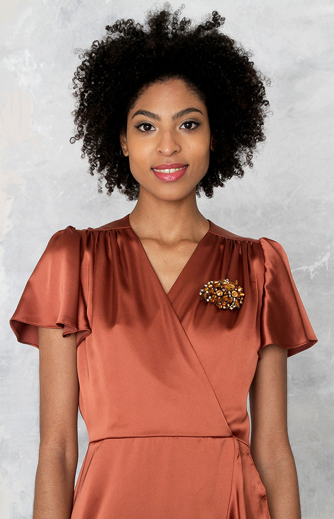Rosalia Beaded Brooch - Rust
