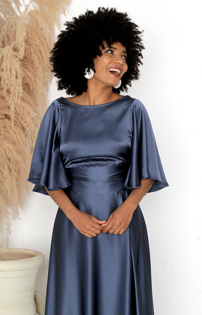 Navy blue satin top outlet