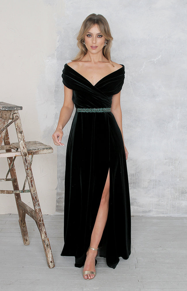 Yvette Velvet Gown - Forest Green