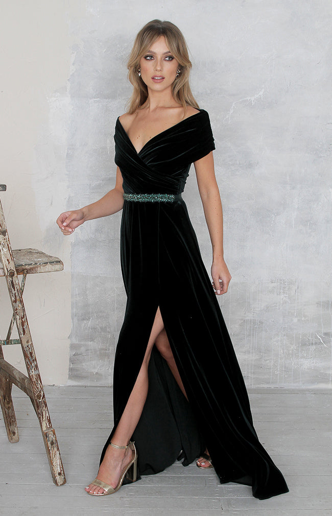 Dark Green Velvet Gown With Long Sleeves (Stunning)