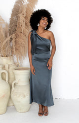 Fleur Midi Satin Dress - Petrol
