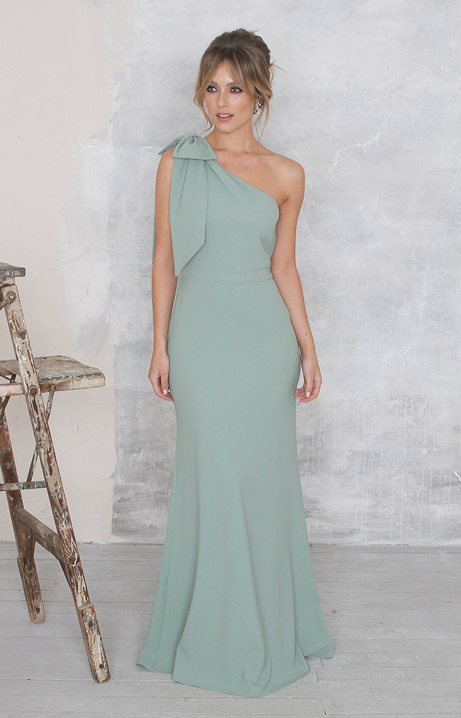 one of Folkster's sage green bridesmaid dresses