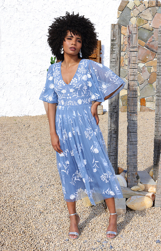 Boho Midi Dress - Dusty Blue