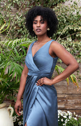 Fabia High Back Satin Gown - Petrol