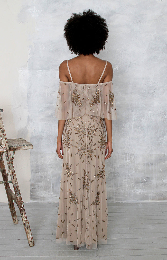 Eloise Hand Beaded Off Shoulder Gown - Mocha