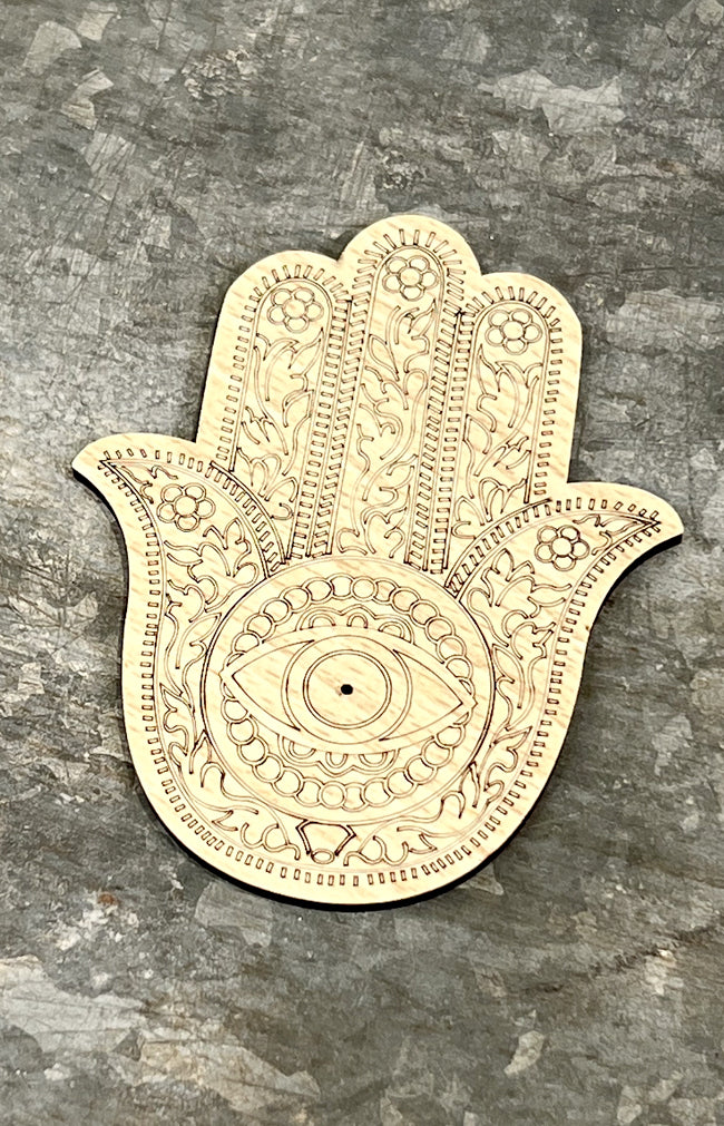 Wooden Engraving Hamsa Hand - 12x9.5cm