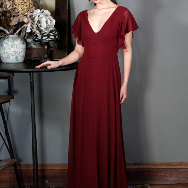 Burgundy Maye Gown Chiffon Formal Long Evening Dress by Folkster