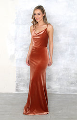 Rian Velvet Gown - Rust