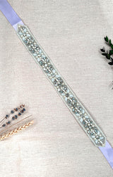 Aminah Beaded Belt - Ivory with Lavender ribbon