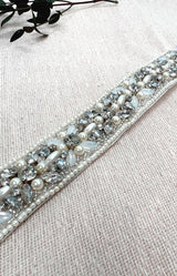 Aminah Beaded Belt - Ivory with Petrol ribbon