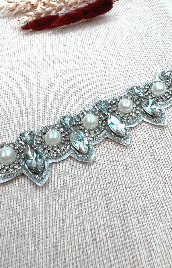 Nora Beaded Belt - Ivory with Forest Green ribbon