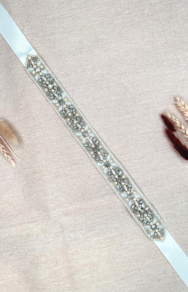 Aminah Beaded Belt - Ivory with Ivory ribbon