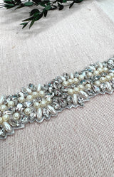 Naveen Beaded Belt - Ivory with Black ribbon